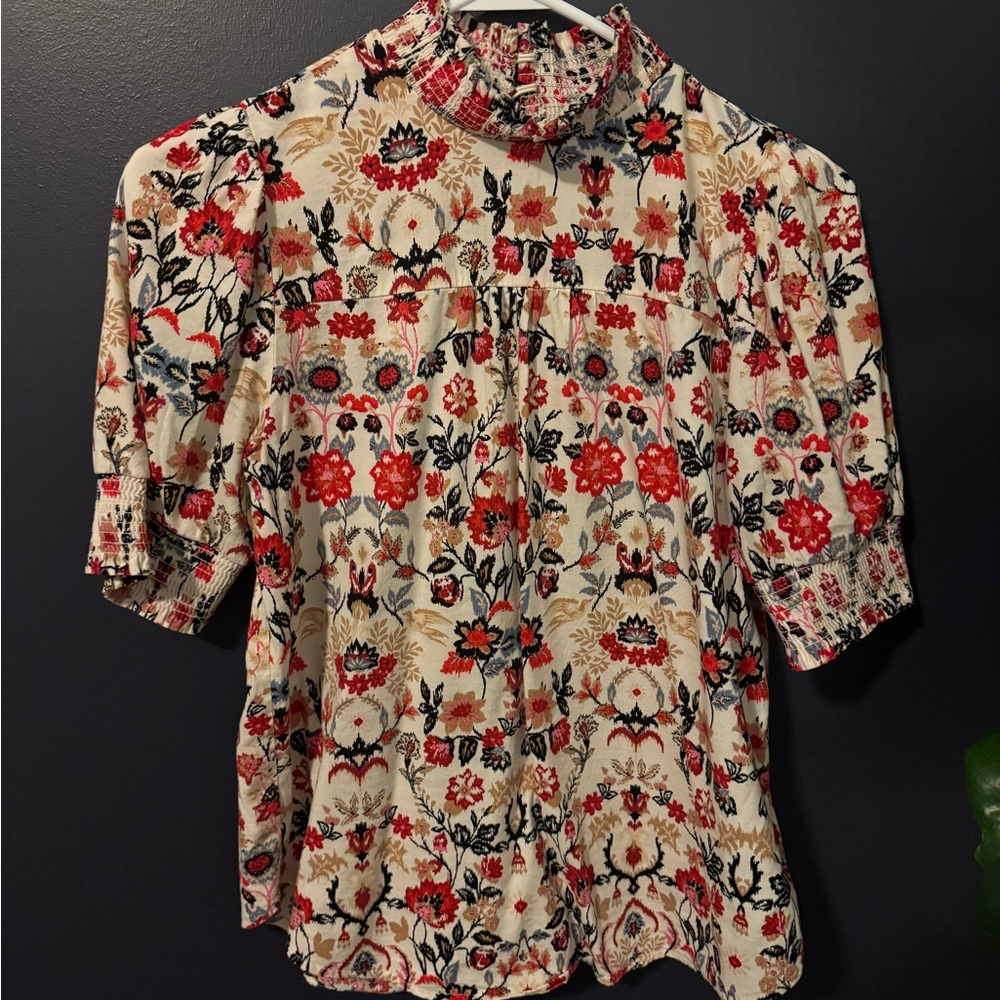 LOFT Red and Cream Floral Blouse